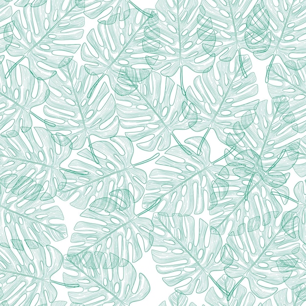 Seamless pattern with tropical leaves on black background