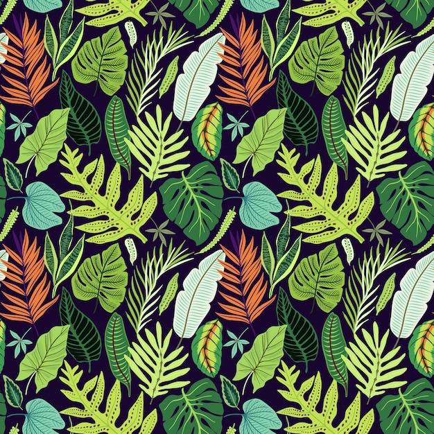 Seamless pattern with tropical leaves.  Bright jungle pattern with palm leaves and exotic plant.