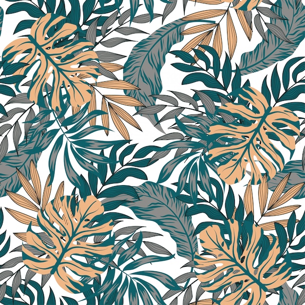 Seamless pattern with tropical leaves