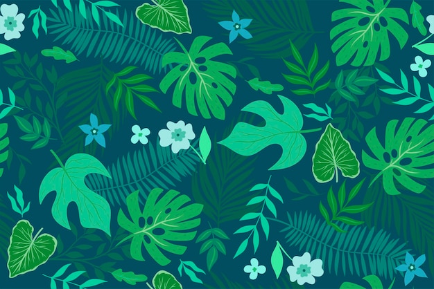 Seamless pattern with tropical leaves