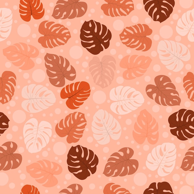 Seamless pattern with tropical plants leaves and monster bubbles Modern random colors