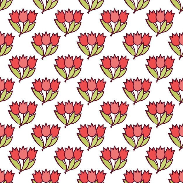 Seamless pattern with tulips in a flat style Happy Easter