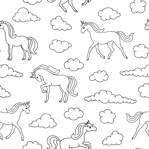 Seamless pattern with unicorns.