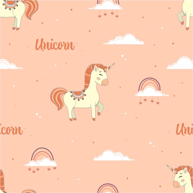 seamless pattern with unicornVector illustration of a cute unicorn unicorn standing on a cloud