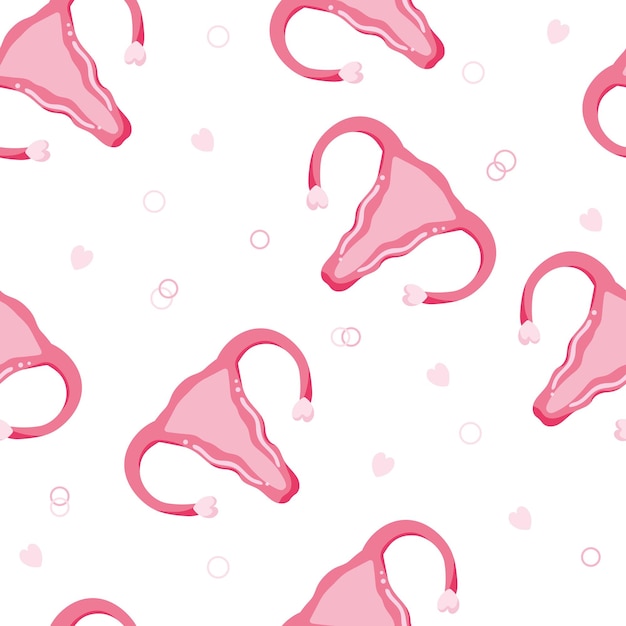 Seamless pattern with uterus. Women's health concept. Feminine Gynecology.Anatomical Uterus,Ovaries.