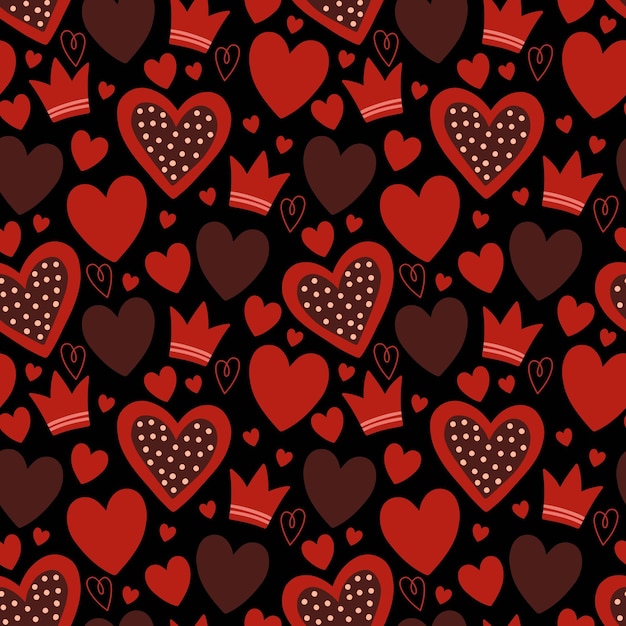 Seamless pattern with valentine hearts, vector red background, doodle hearts. Valentines day