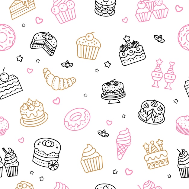 Seamless pattern with various cakes and desserts vector illustration