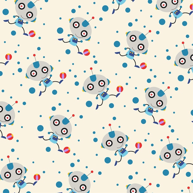 Seamless pattern with various cute robots perfect for wrapping paper