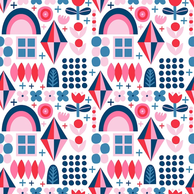 Seamless pattern with various geometric trendy shapes Vector illustration geometry graphics