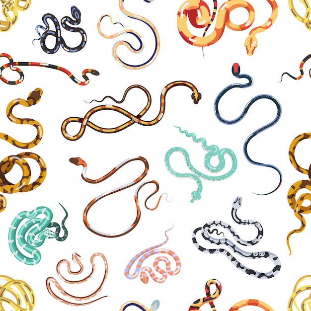 Seamless pattern with various snakes or serpents