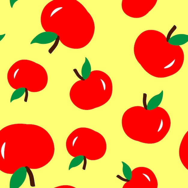 Seamless pattern with vector apples on yellow background