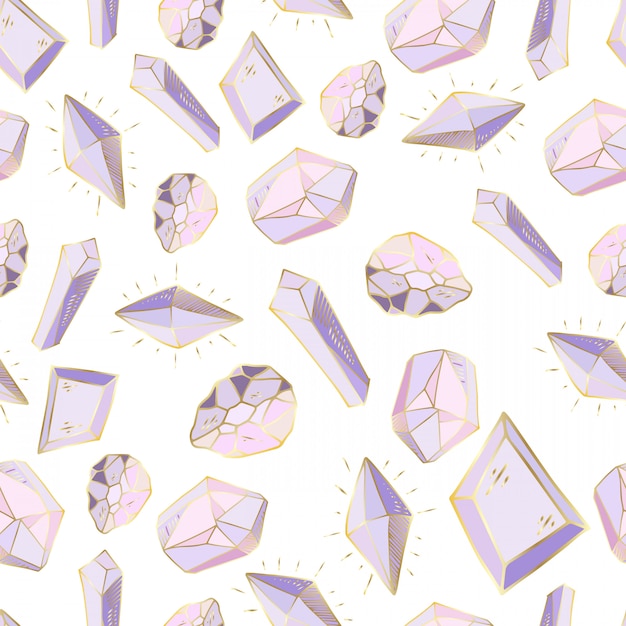 Seamless pattern with vector colored crystals or gems