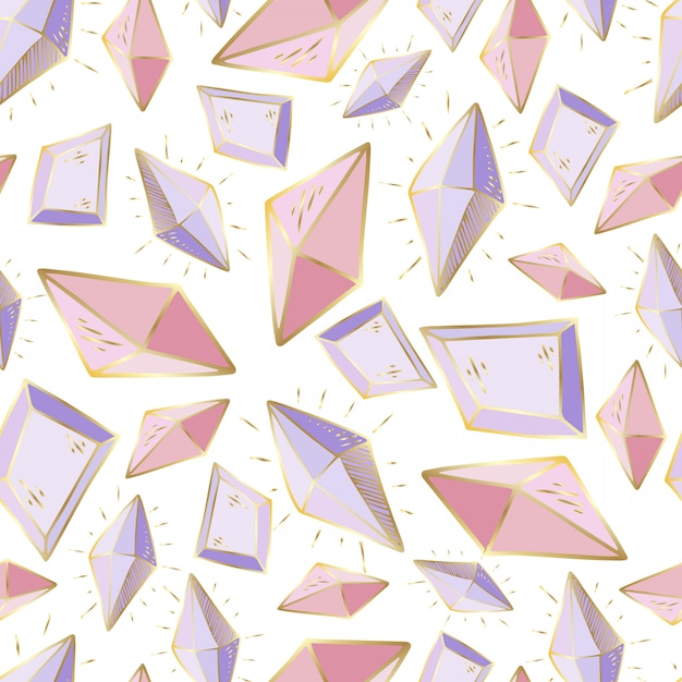 Seamless pattern with vector crystals or gems