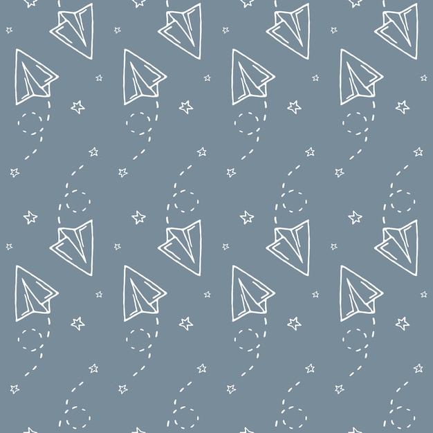 Seamless pattern with vector paper airplane