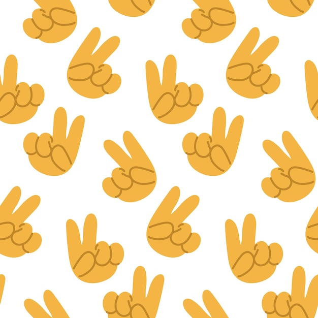 Seamless pattern with the victory gesture two thumbs up Victory life peace Index and middle finger