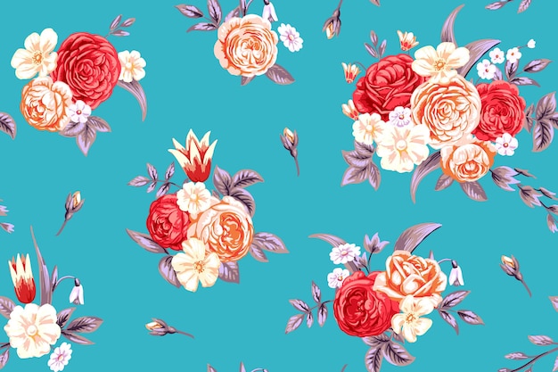 Seamless pattern with vintage pale roses