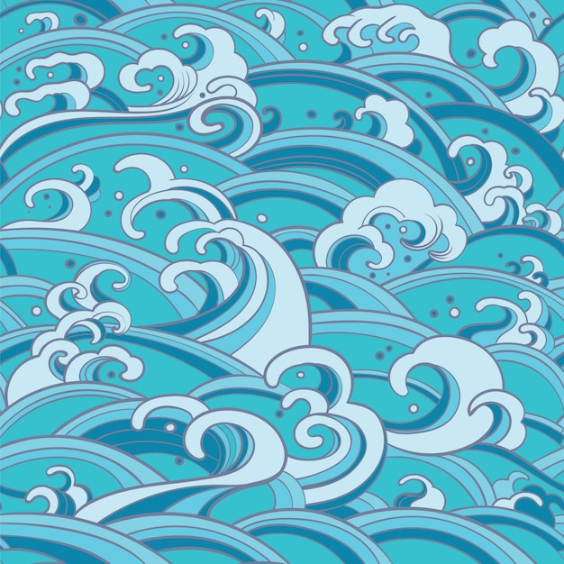 Seamless pattern with water waves and splashes