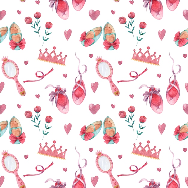 Seamless pattern with watercolor girlish accessories