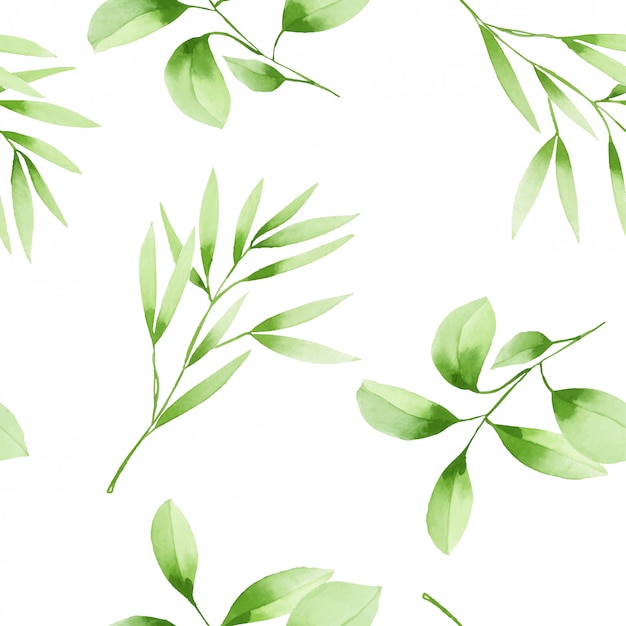 Seamless pattern with watercolor green branches