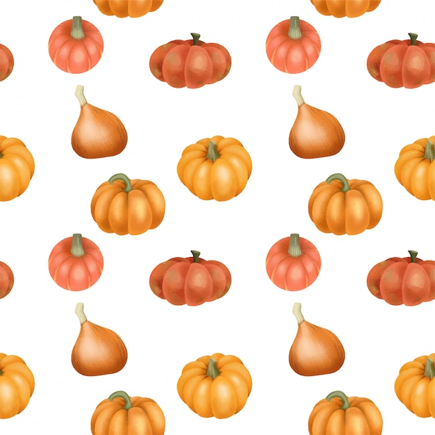 Seamless pattern with watercolor orange pumpkins