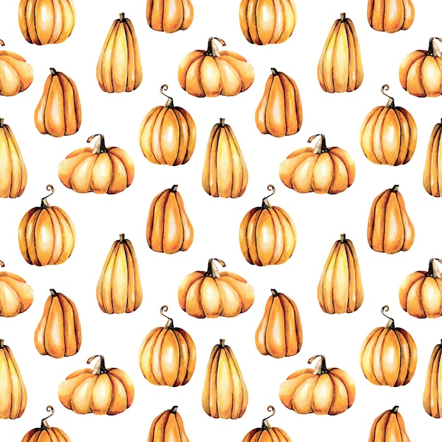 Seamless pattern with watercolor pumpkins