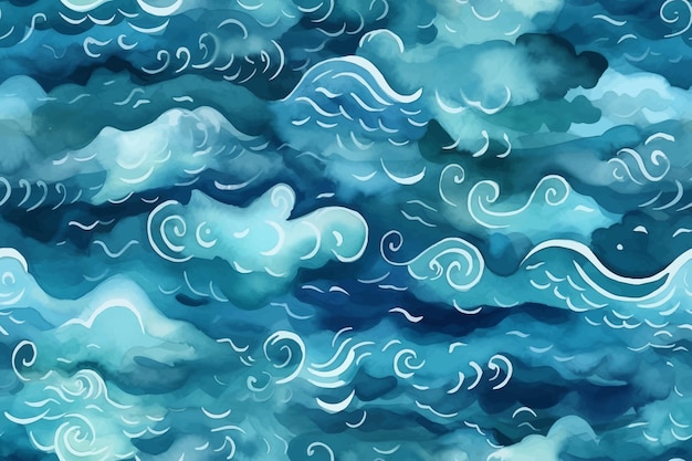 A seamless pattern with watercolor sea waves