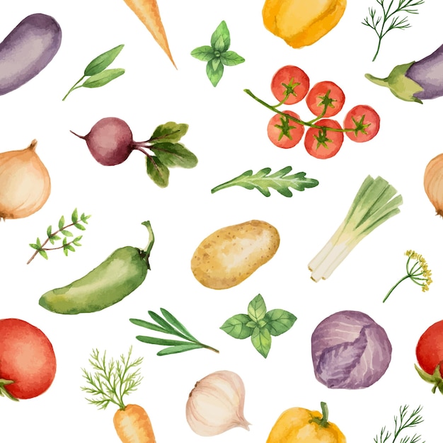 Seamless pattern with watercolor vegetables