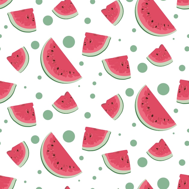 Seamless pattern with watermelons and slices Summer fruit decorative illustration