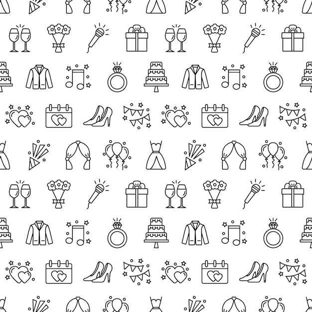 Seamless pattern with wedding icons. Wedding background, vector illustration