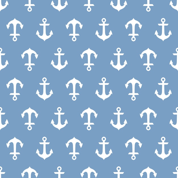 Seamless pattern with white anchors and blue background Cute and childish design for fabric textil