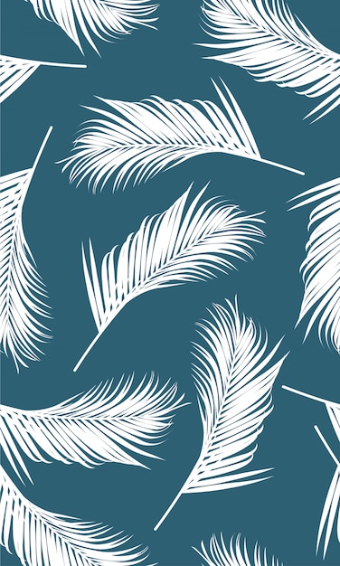 Seamless pattern with white palms leaf