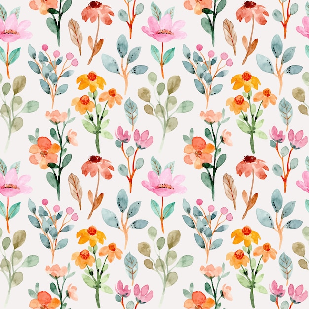 seamless pattern with wild floral watercolor