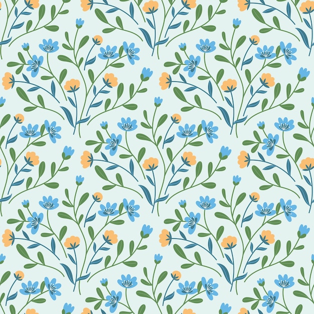 Seamless pattern with wild flowers and leaves Pastel palette Flat style