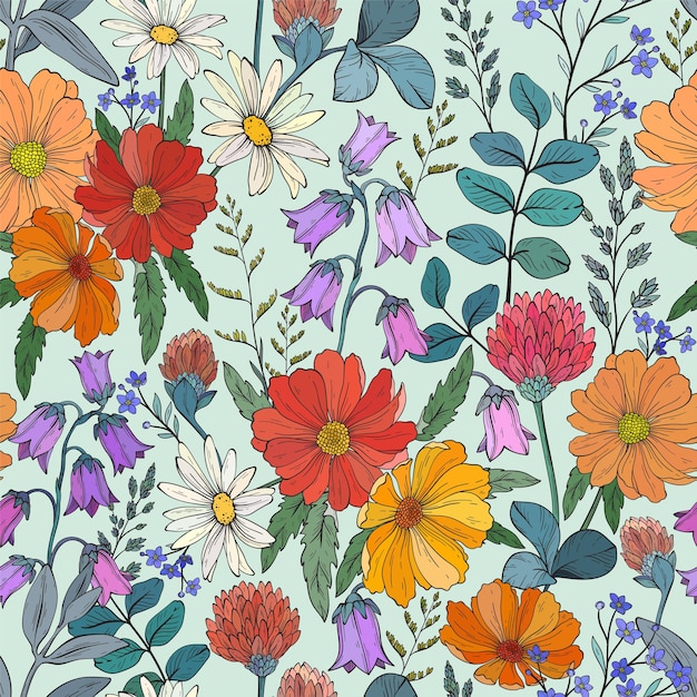 Seamless pattern with wild herbs