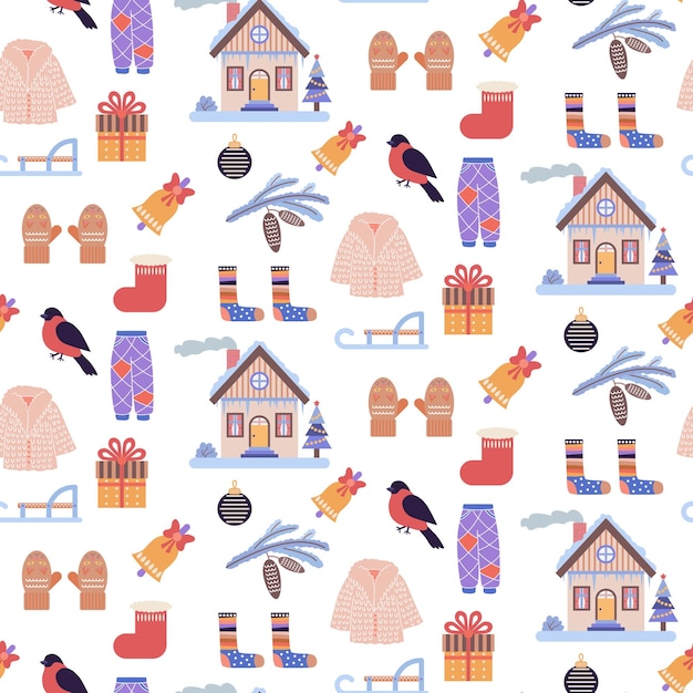 Seamless pattern with winter elements