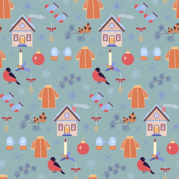 Seamless pattern with winter illustrations