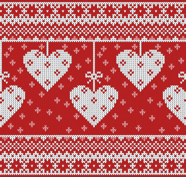 Seamless pattern with wool knitted texture on the theme of Valentines Day