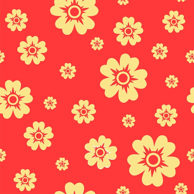 Seamless pattern with yellow flowers on red backgrond