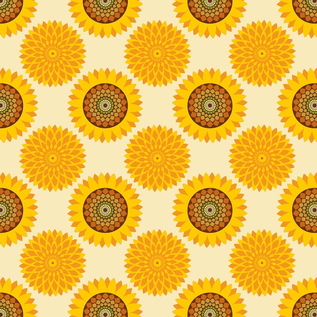 Seamless pattern with yellow flowers of a sunflower