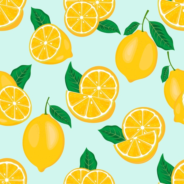 Seamless pattern with yellow fresh juicy lemons slices