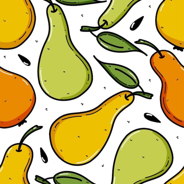 Seamless pattern with yellow and green pear Fruit background Vector print for fabric