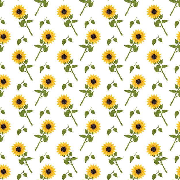 Seamless pattern with yellow sunflowers on white background Print with element of nature plant for decoration and design Vector flat illustration