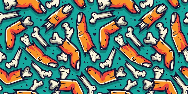 Seamless pattern with zombie fingers and bones for halloween holiday design October party poster