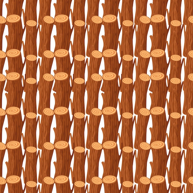 Seamless pattern of wooden logs flat vector illustration.