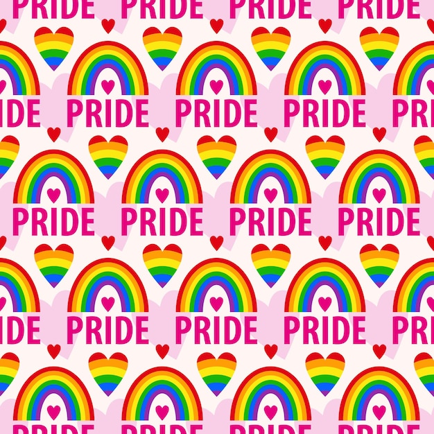 Seamless pattern of the words pride and rainbows