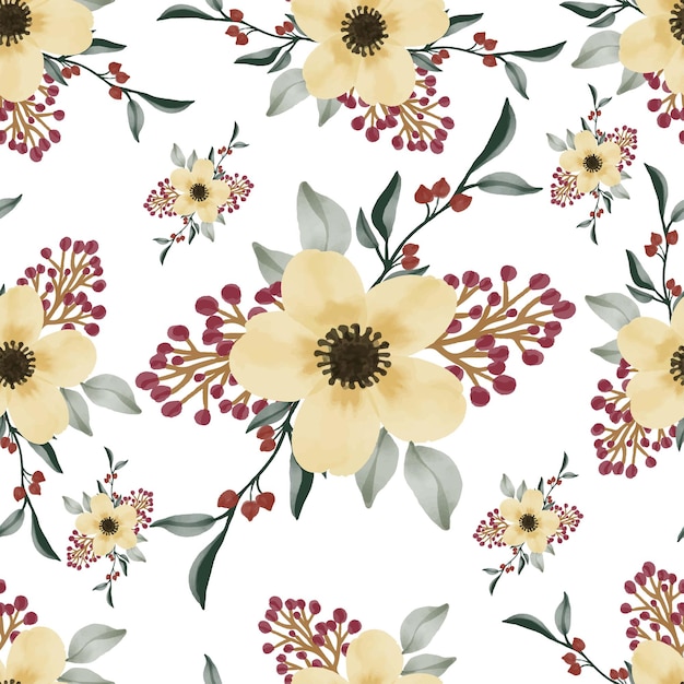 Seamless pattern of yellow floral and redbud