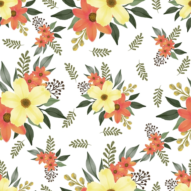 seamless pattern of yellow and orange flower bouquet for fabric design