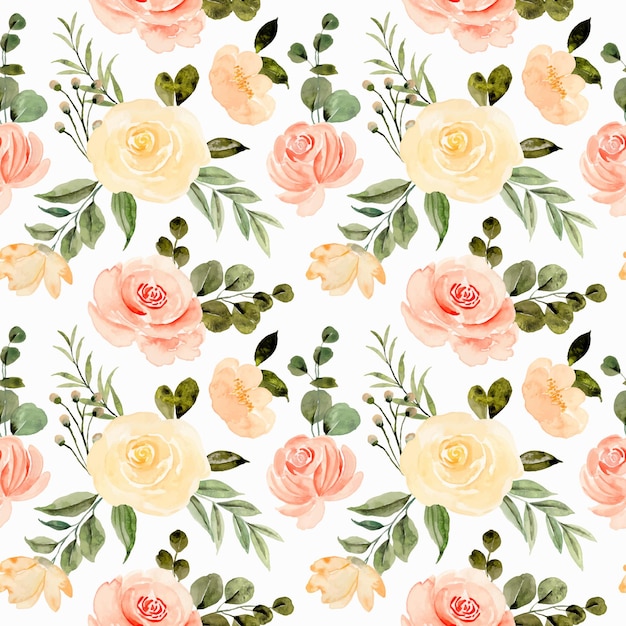 Seamless pattern of yellow rose flower watercolor