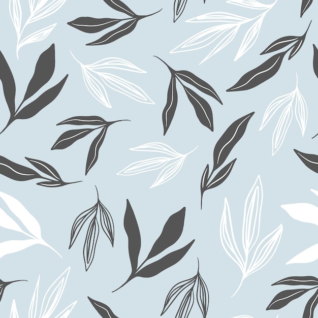 Seamless patterns. Colorful leaves on light blue background.Vector illustration