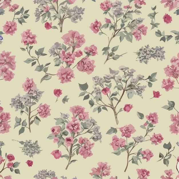 Seamless patterns of flowers and trees and repeating patterns design fabric art